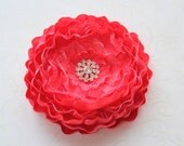 Coral Pink Flower Brooch/ Hair Clip/ Applique/ Handmade Accessory/ Free Shipping on Additional Items
