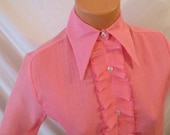PINK LADY dayglo tuxedo ruffle blouse - new with tag Bullocks sz S old store stock oss