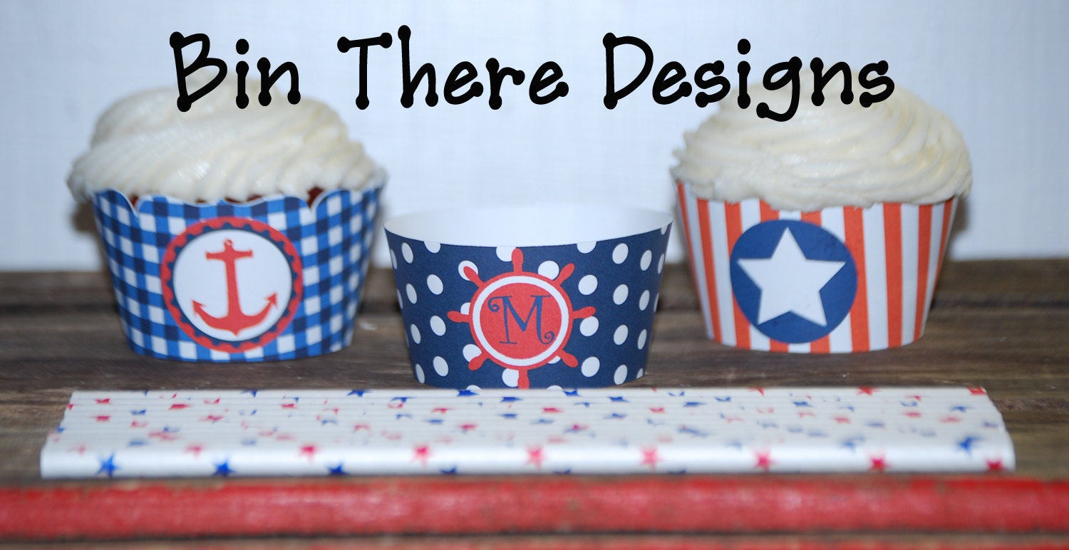 PRINT & SHIP July 4th, Independence Day, Star, Anchor Cupcake Wraps (set of 12)