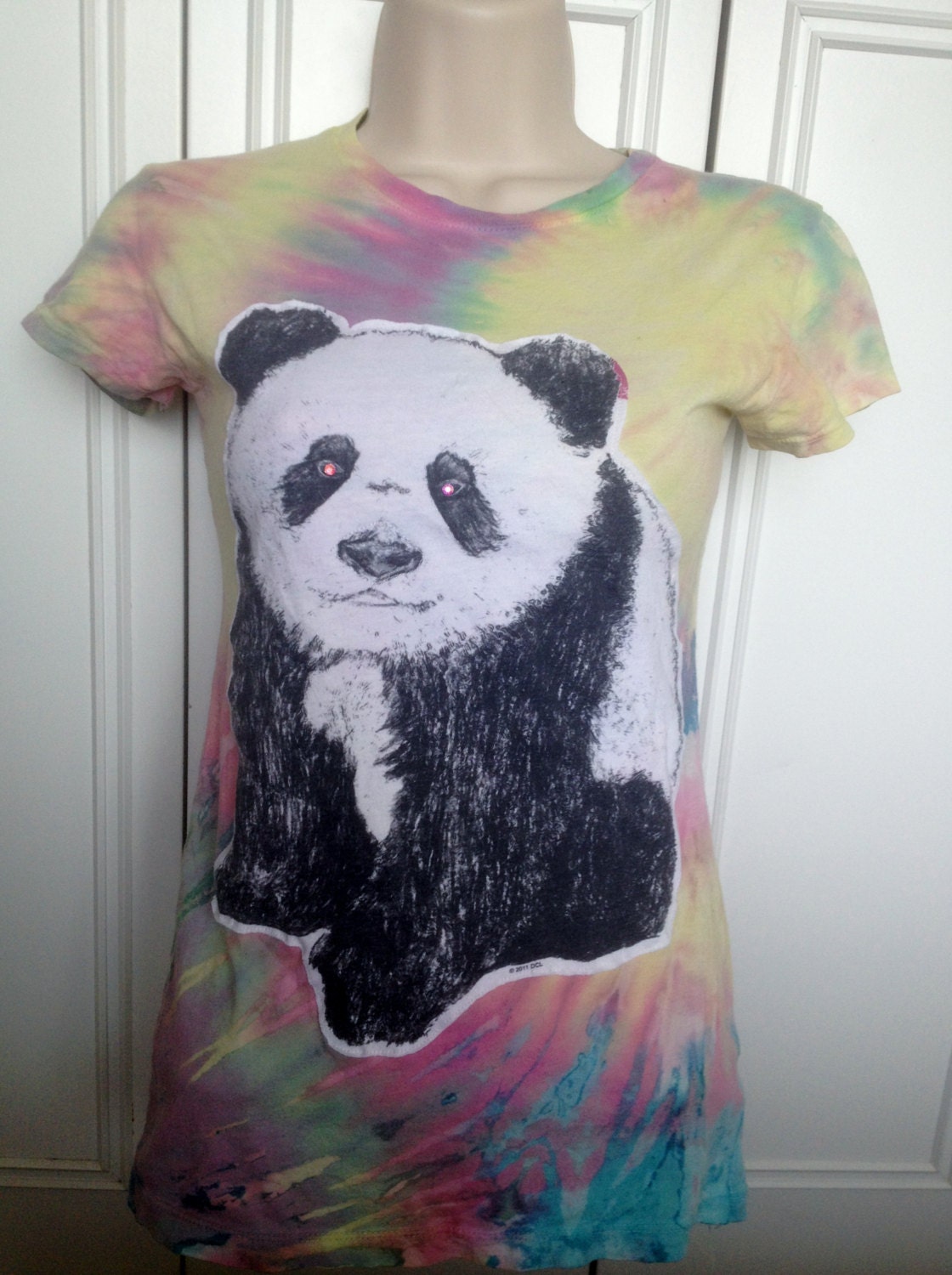 Tie Dye Watercolor Hippie Panda Crystal Eyes Fitted Tee Shirt