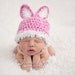 Baby Bunny  Hat Pink and White with Fur Ears and Trim