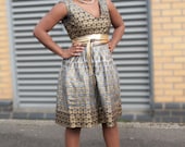 Blue and gold metallic African print - LADY SWAN dress plus BELT