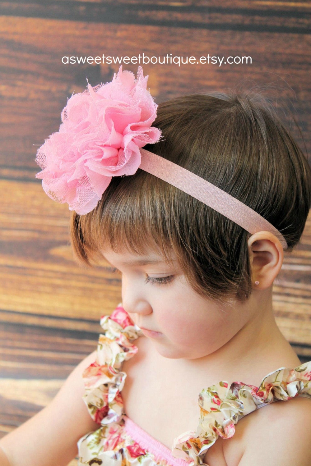 Sweet Pink Lace And Chiffon Flower Headband Beautiful Photo Prop