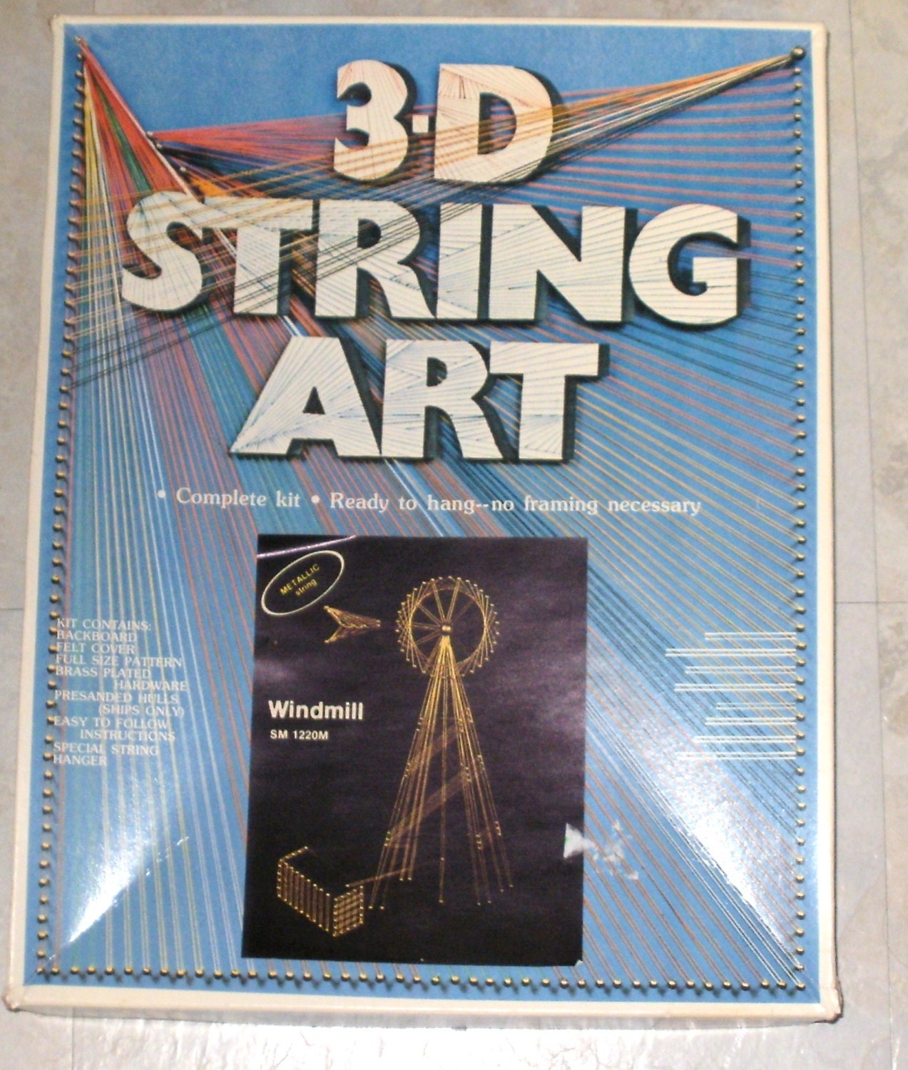 Unused 3-D String Art Kit - WINDMILL  - Metallic string - 11" x 14"
