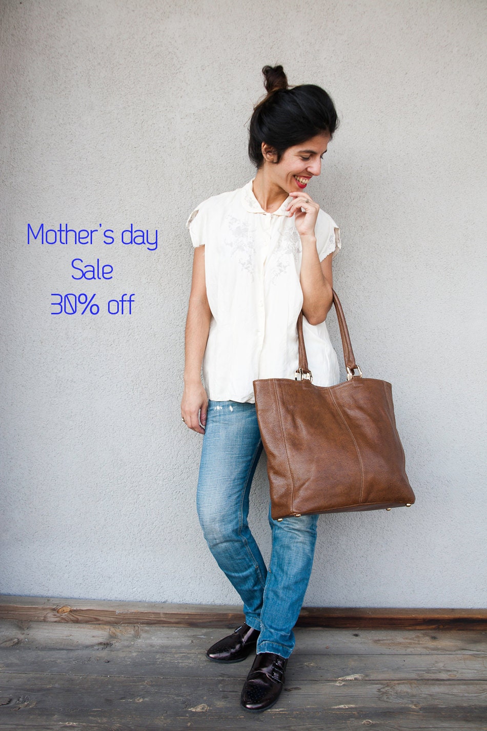 30% OFF Brown Leather Tote, brown tote bag, every day brown tote