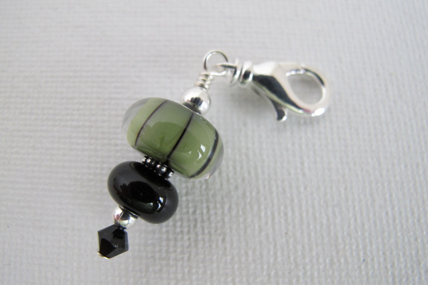 Olive Green and Black Striped Scissor Fob