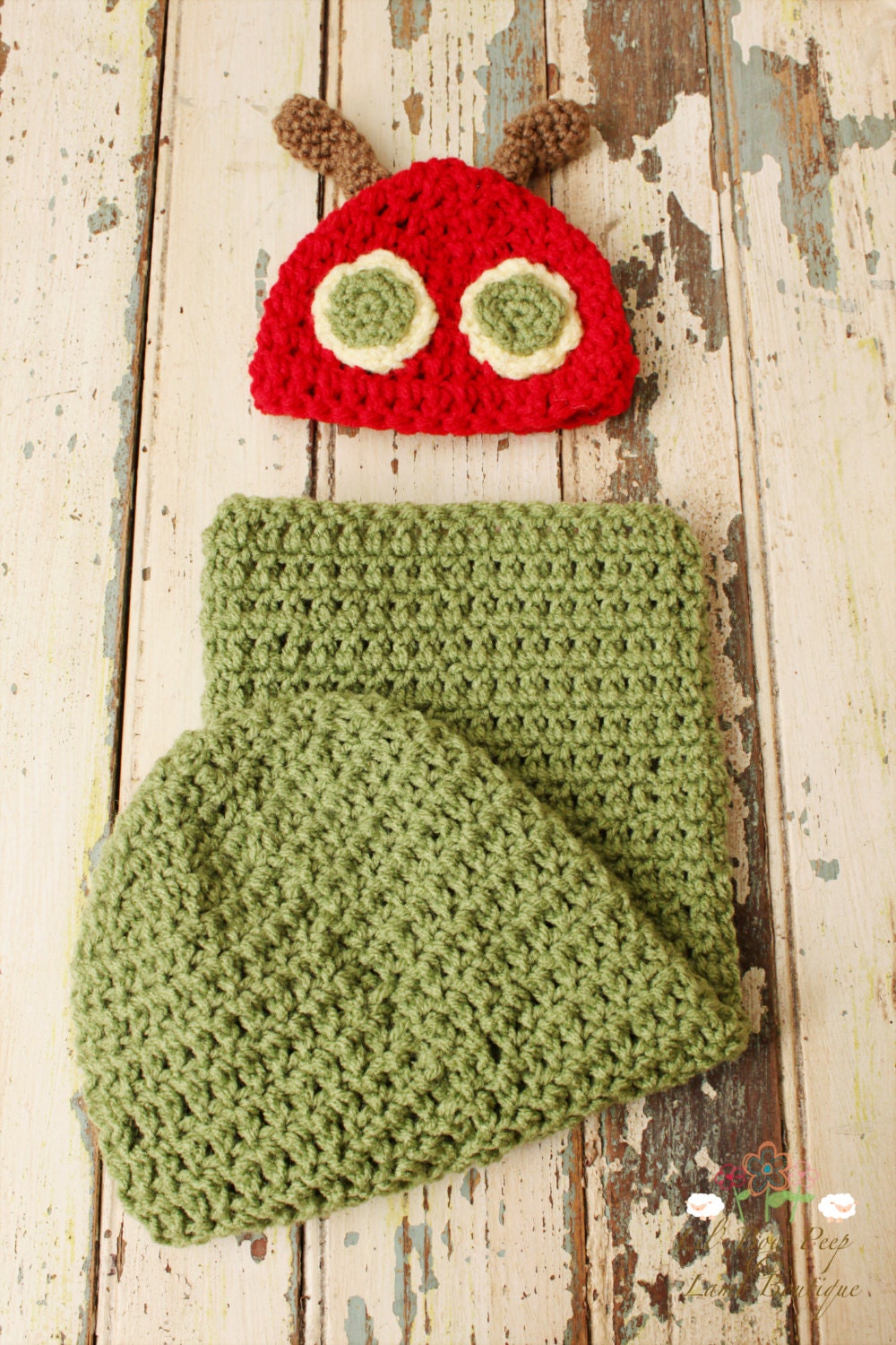 Crochet Newborn Hungry Caterpillar Set Caterpillar Hat and Cocoon