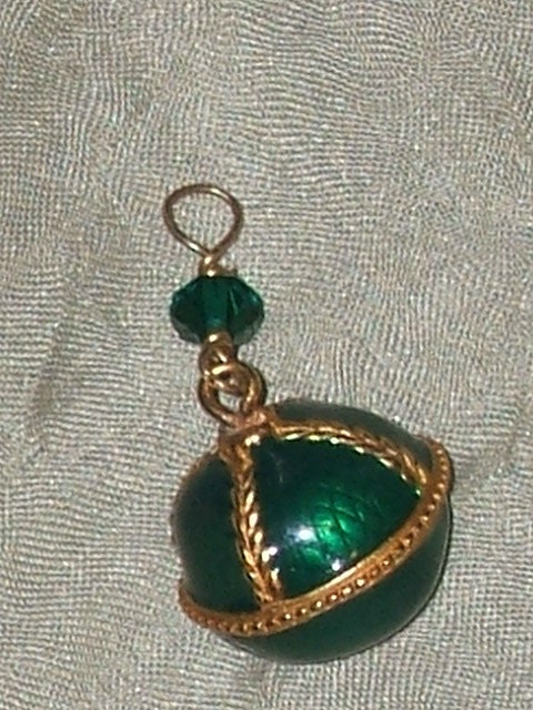 VINTAGE gold enameled scepter green pendant