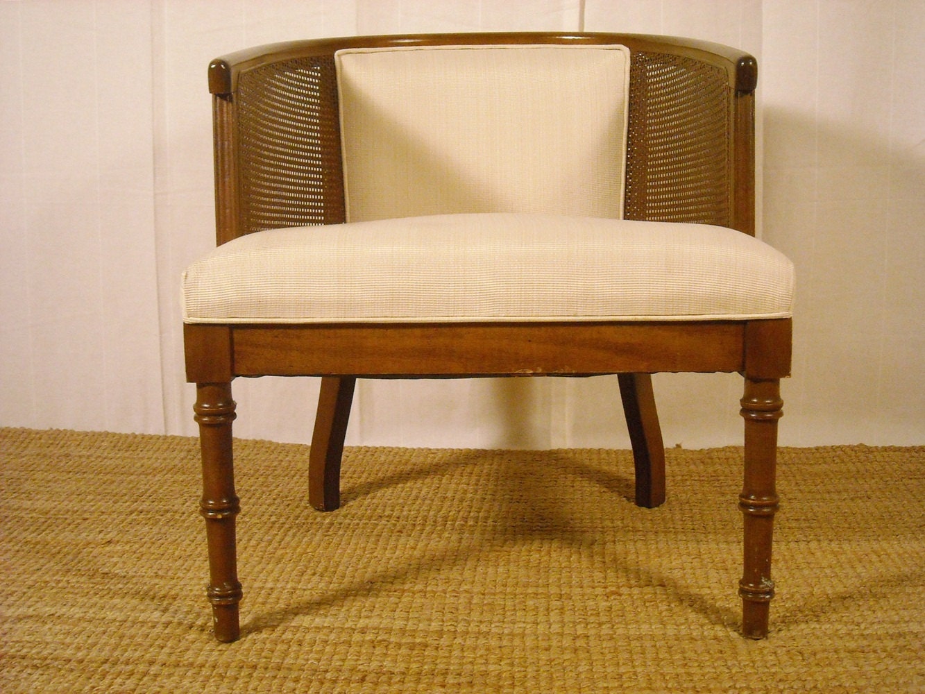 Mid Century Cane Arm Chair Faux Bamboo Hollywood Regency 1960s