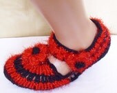 NEW DESIGN Crochet Slippers    red  and black Traditional Hand Knit Turkish Socks  for adults, crochet womens slippers, knitted home shoes,