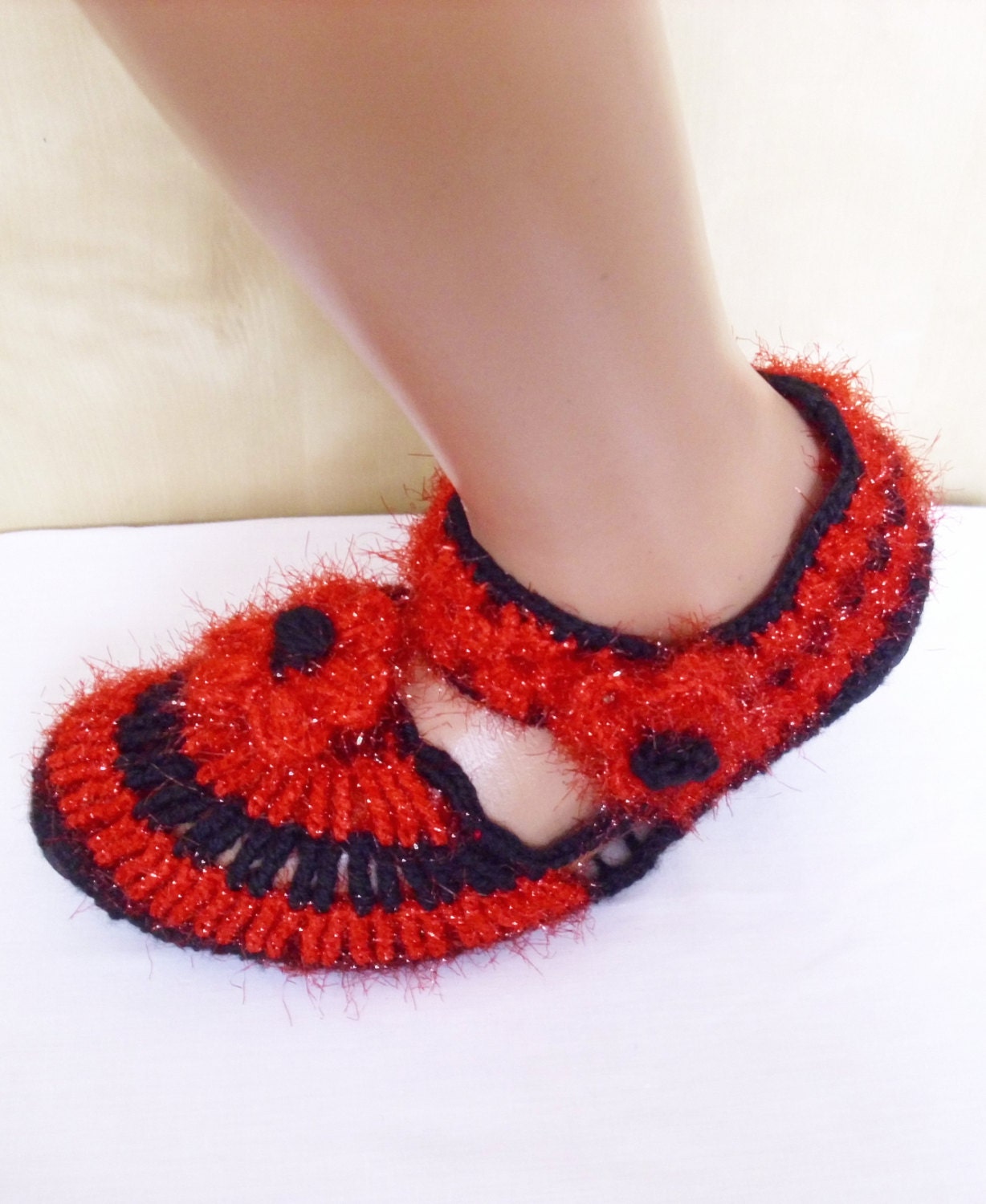 NEW DESIGN Crochet Slippers    red  and black Traditional Hand Knit Turkish Socks  for adults, crochet womens slippers, knitted home shoes,