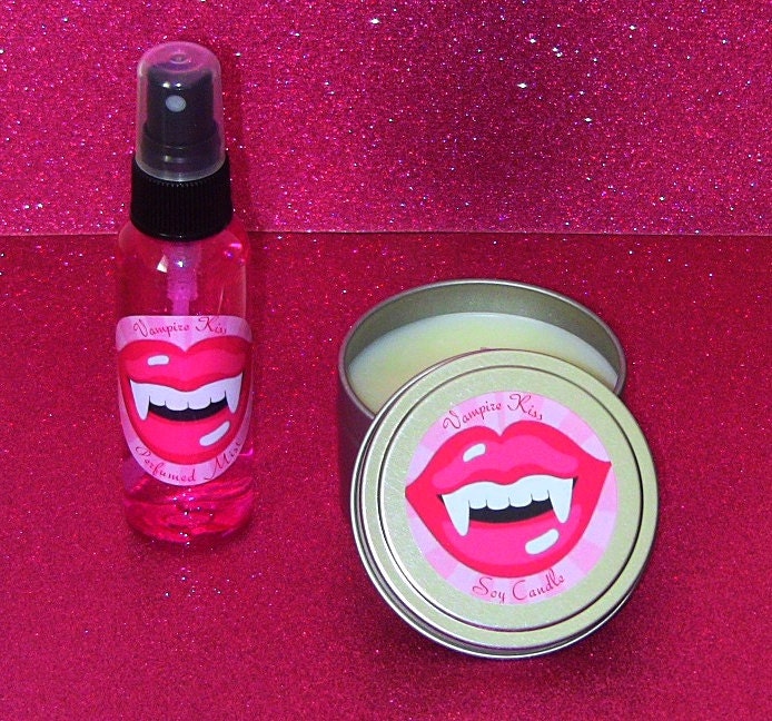 Vampire Kiss Perfumed Mist Soy Candle Set Pink Lips Goth Burlesque Mothers Day Gift