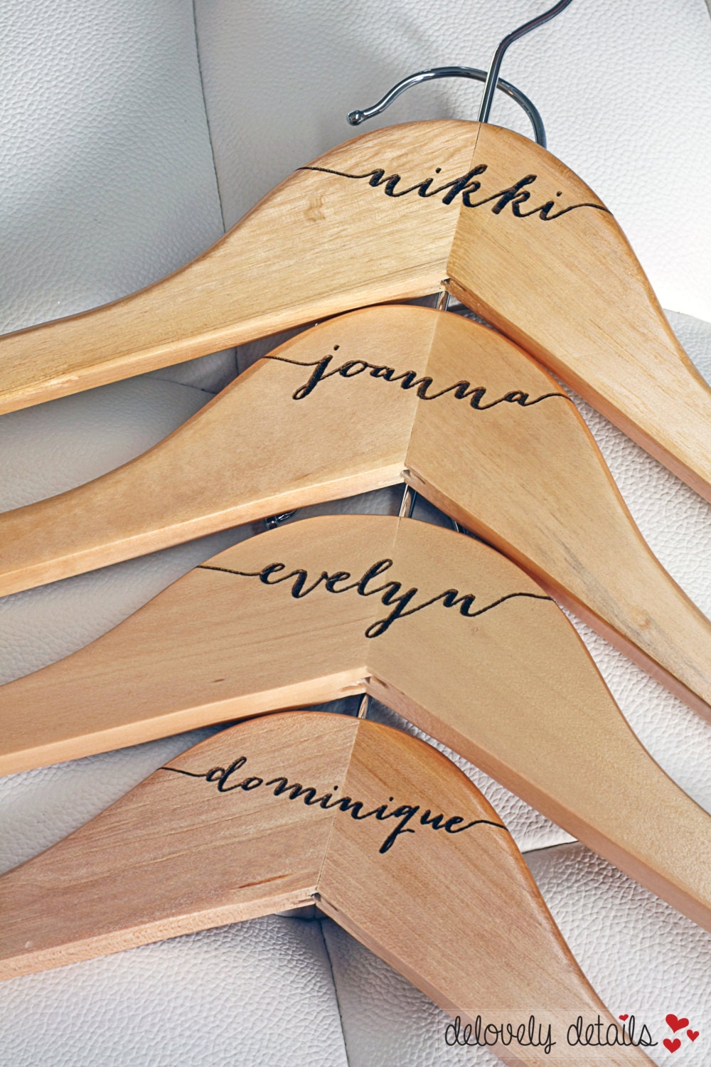 3 - Personalized Bridesmaid Hangers - Engraved Wood
