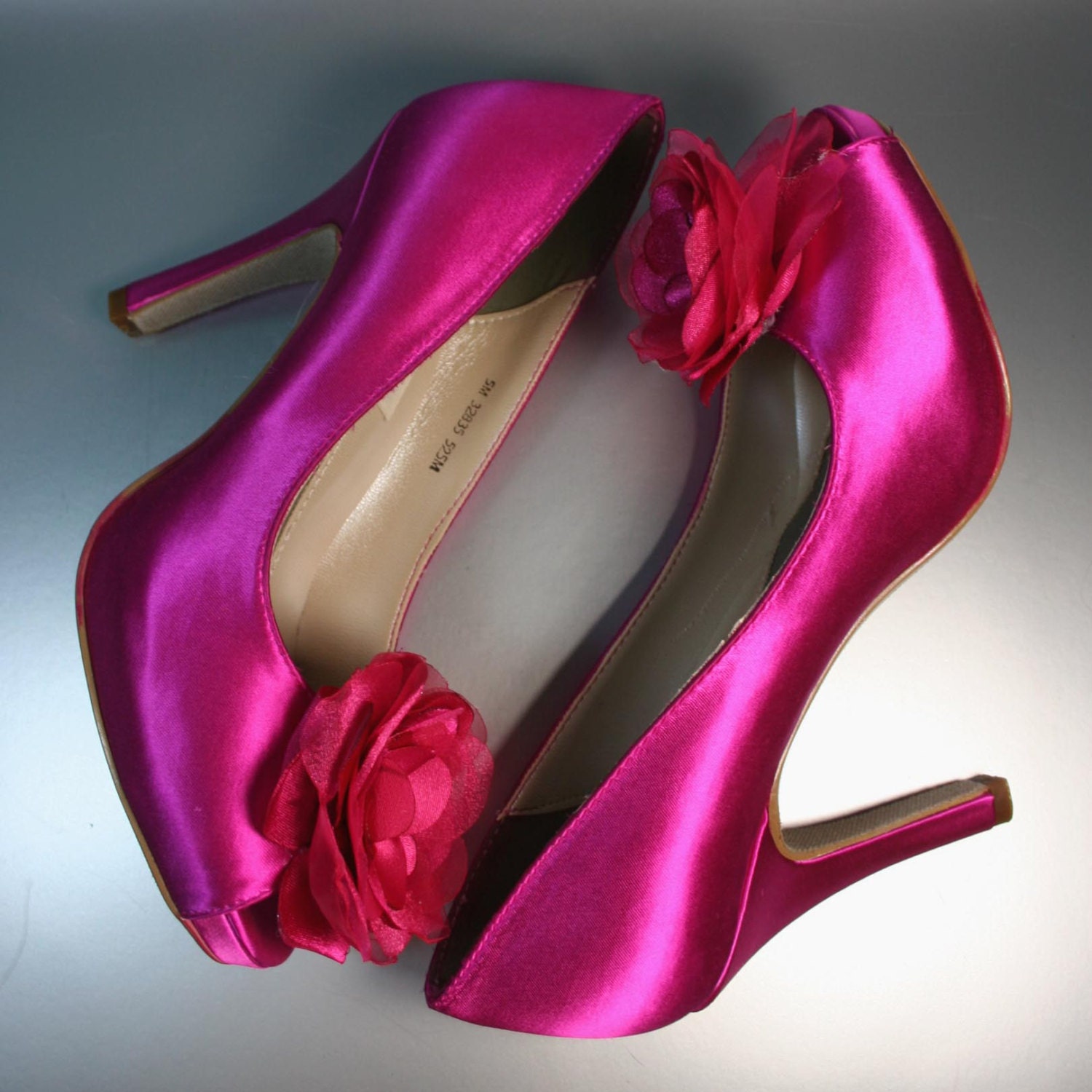 SAMPLE SALE Wedding Shoes -- Hot Pink Peeptoes with Hot Pink Flower Adornment -- SIZE 5 Only