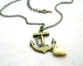 Anchor pendant  with heart locket. Bronze chain. Ready to ship. Nautic saylor titanic heart.  Mother's day gift
