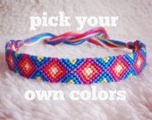 Friendship Bracelet - MADE TO ORDER: Braided Handmade Embroidery Floss Fiber Friendship Bracelet - Full Diamonds