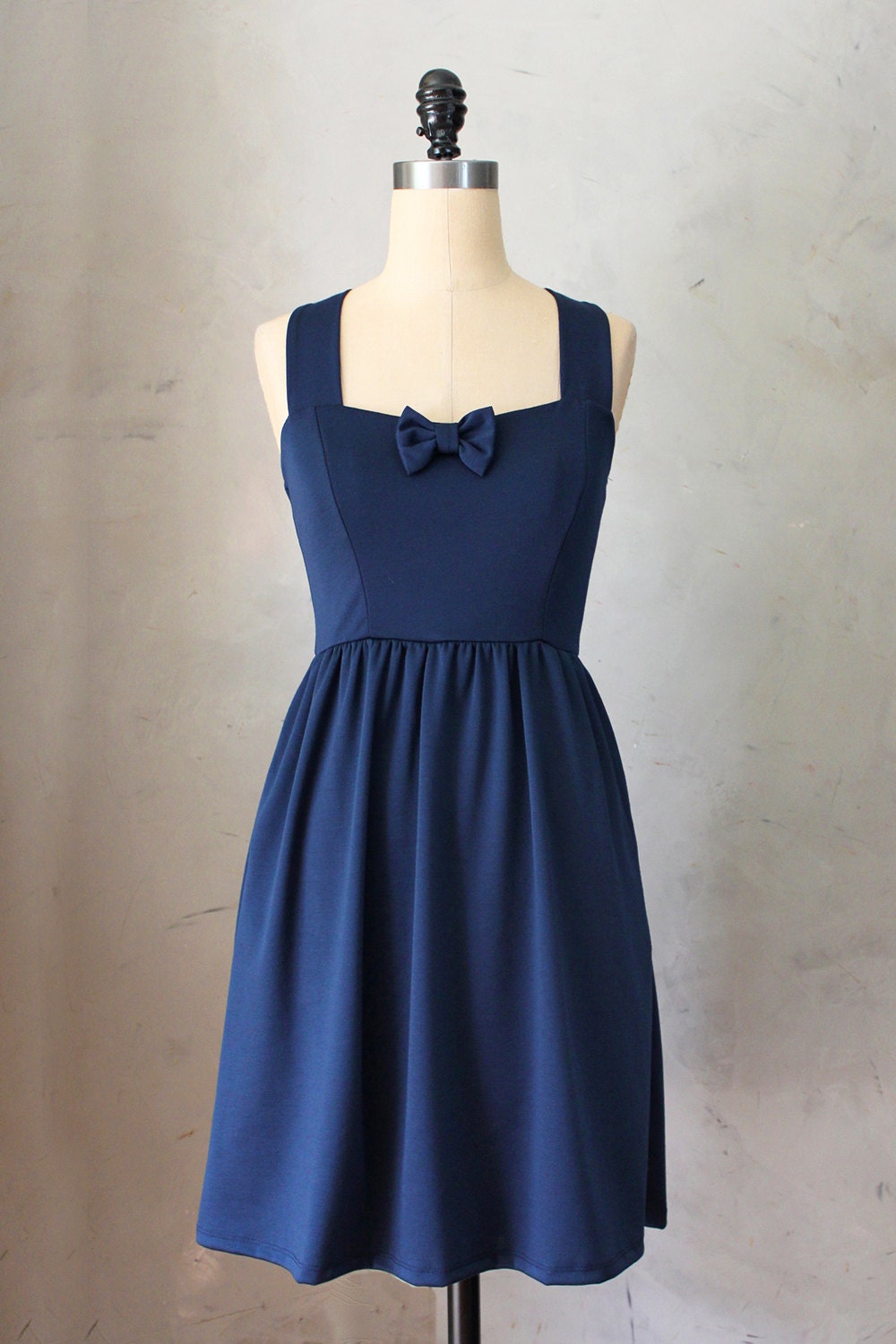 SWEETHEART - NAVY - Dark blue vintage inspired dress // nautical // retro // bridesmaid // pinup // bow // sweetheart neckline