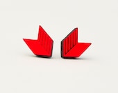 Chevron Stud - Laser Cut Wood - Bright Coral