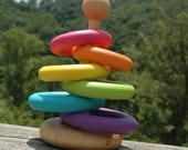 Montessori Inspired Little Stacker Wooden Bright Rainbow Baby Toy