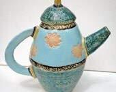 ceramic pottery flower teapot  hand built