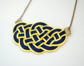 Big Sailor's Knot Nautical Necklace in Yellow and Navy Rattail Satin Cords, Summer, Macrame, Woven, Knotted Necklace, Rope Jewelry, Nautical