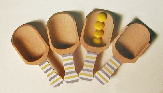 Grey and Yellow Stripe Wooden Scoops - Set of 4 Il_570xn