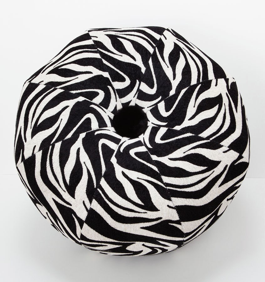 Pouf Ottoman- Pouf- Footstool- Round Ottoman- Black and White Zebra Chenille- by beckyzimmdesign