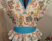 40s pinup Rockabilly Tie Shirt with Ruffle and Back Bow Custom Made Your Size