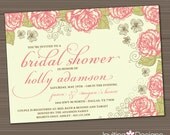 Bridal Shower Invitation, Rose Garden, Wedding Shower Invitation, Pink, Green, Vintage
