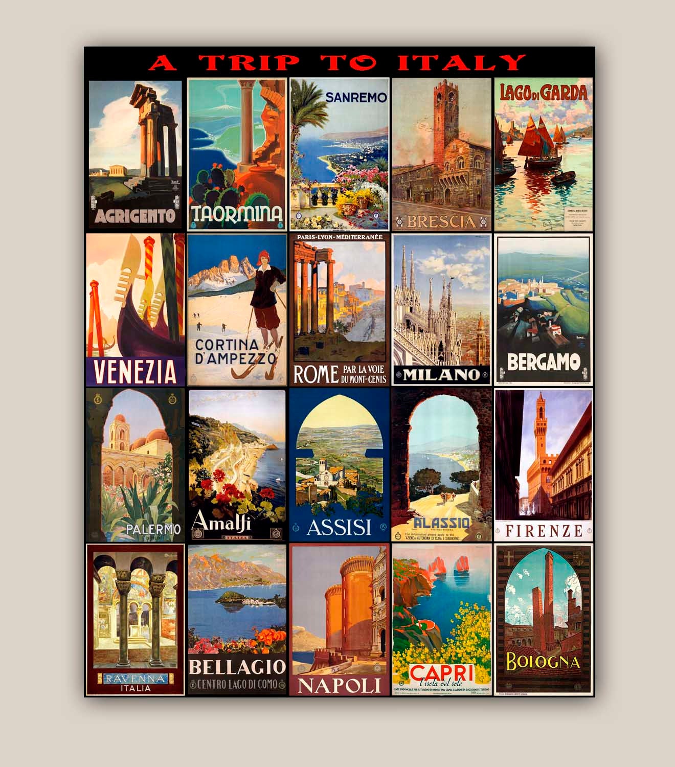 Travel posters collection trip to Italy 11x14 Print Vintage illustrations posters Wall art decor,home decor,  decorative arts, wall hangings