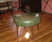 Vintage Mid Century Green naugahyde pin leg Ottoman foot stool