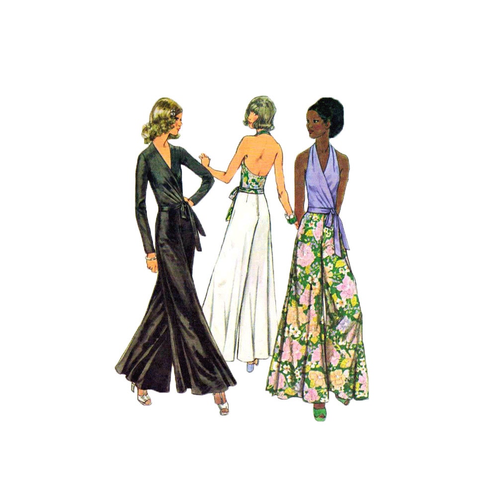 Vintage 70s Sewing Pattern Wrap Surplice Top Halter Wide Leg Evening Pants Size 8 Bust 31 1/2 Simplicity 5355