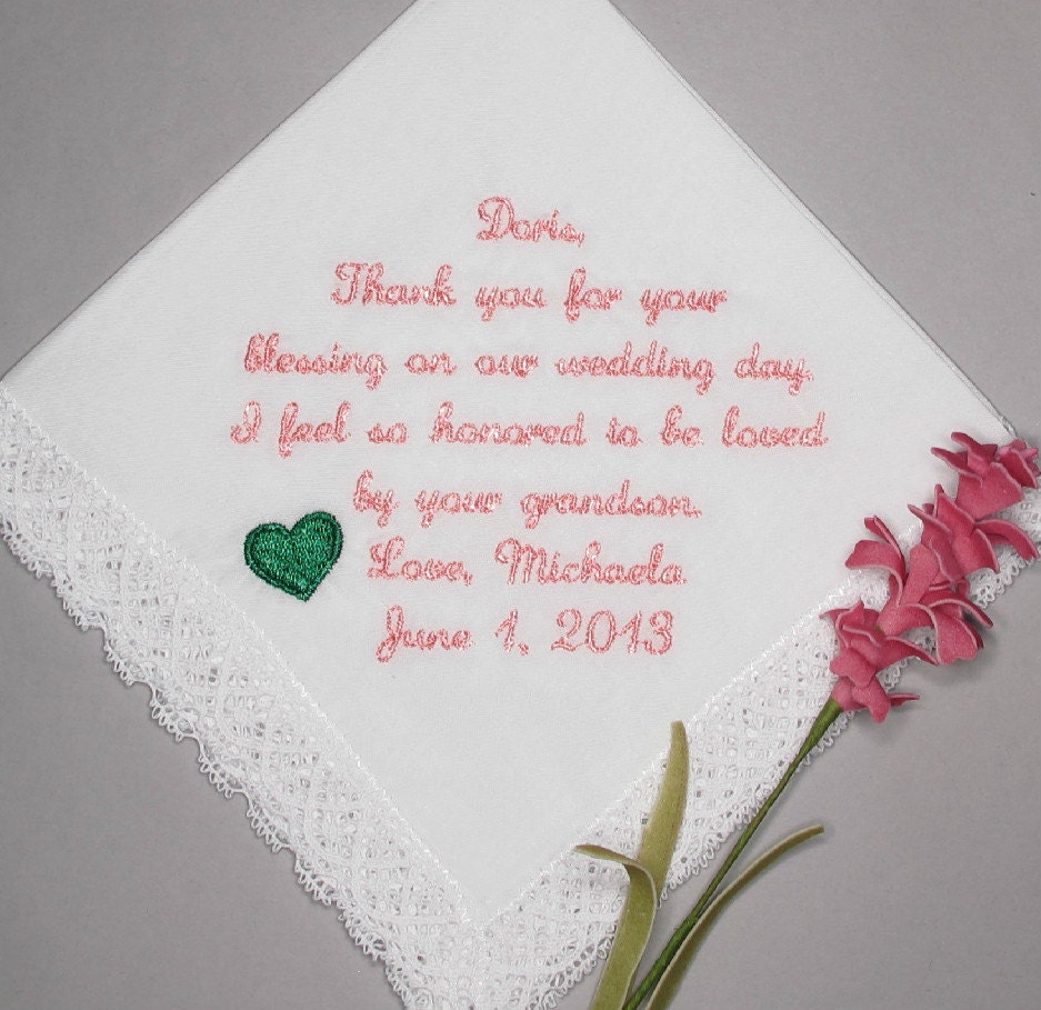 Personalized Wedding Bridal Handkerchiefs Embroidered for the Grandmother of the Groom