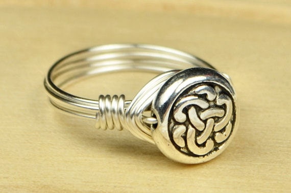 Wire Wrapped Ring- Sterling Silver Filled Wire with Celtic Knot Bead - Any Size - Size 4, 5, 6, 7, 8, 9, 10, 11, 12, 13, 14