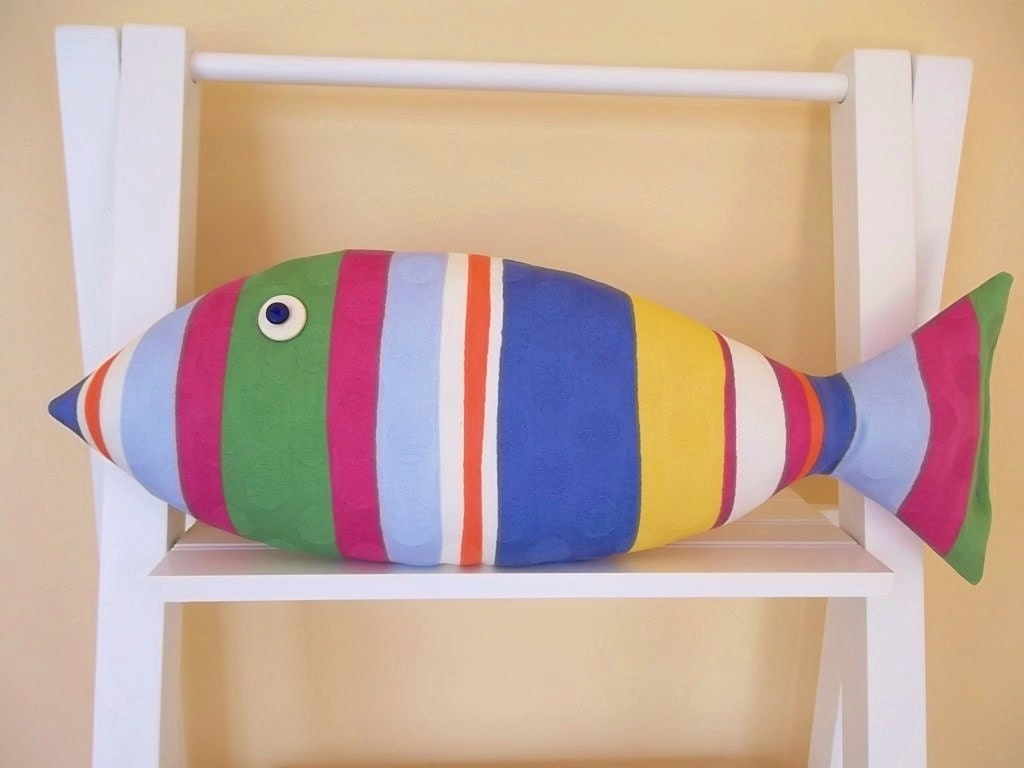 Fish Pillow - Beach Cottage Decor - Beachy Pillow - Kids Nautical - Crayola Colors
