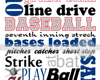 Baseball Subway Art- Blue Red and Grey 11x14