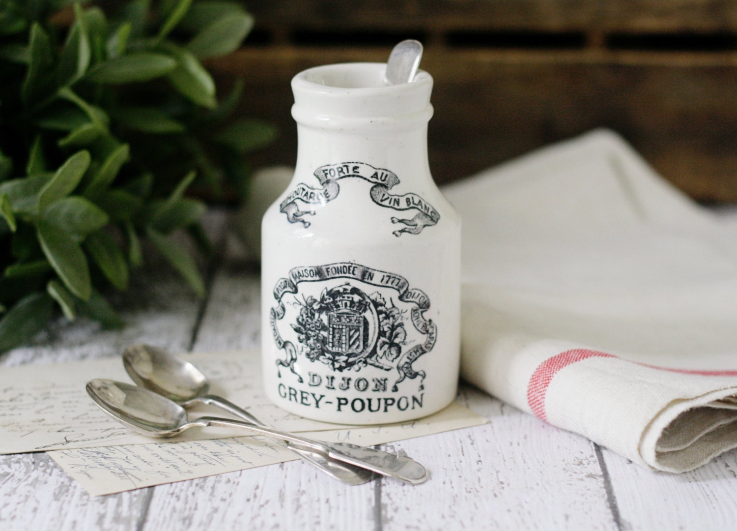 Antique French Dijon Grey Poupon Mustard Jar/Crock - by Digoin & Sarreguemines - circa 1900's - RARE