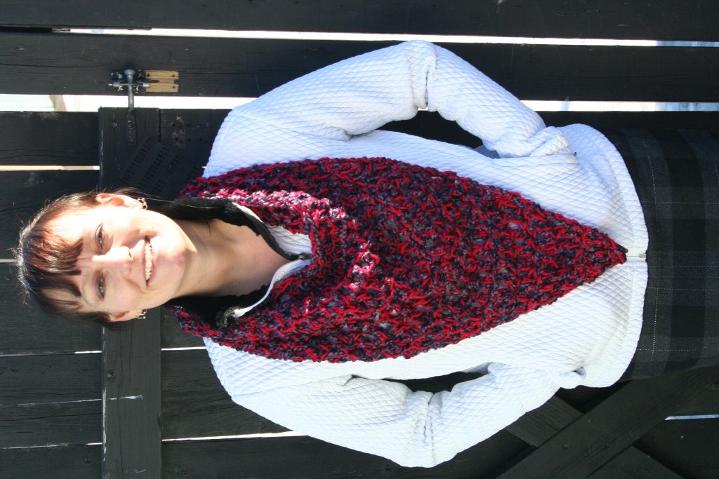 Crochet Purple and Red Triangle Neck Scarf by JennisCrochet