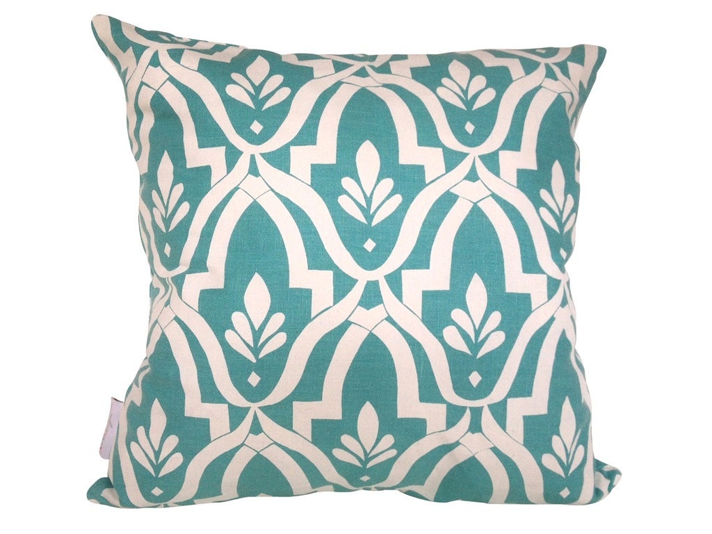 Wheat cushion cover in white ink on aqua linen 48cmx48cm