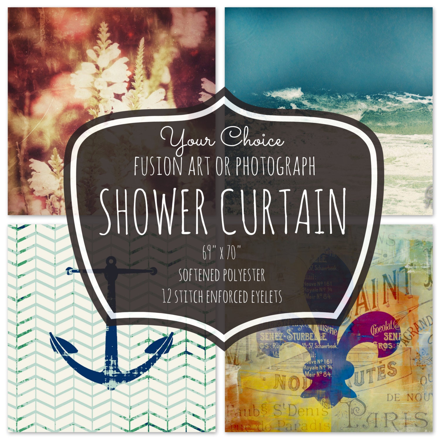 Custom Art Shower Curtain. 69 x 70 Beach Ocean Nature Cityscape Any Design Your Choice.