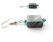 Green Marble Stone Earrings With Swarovski Crystal Beads