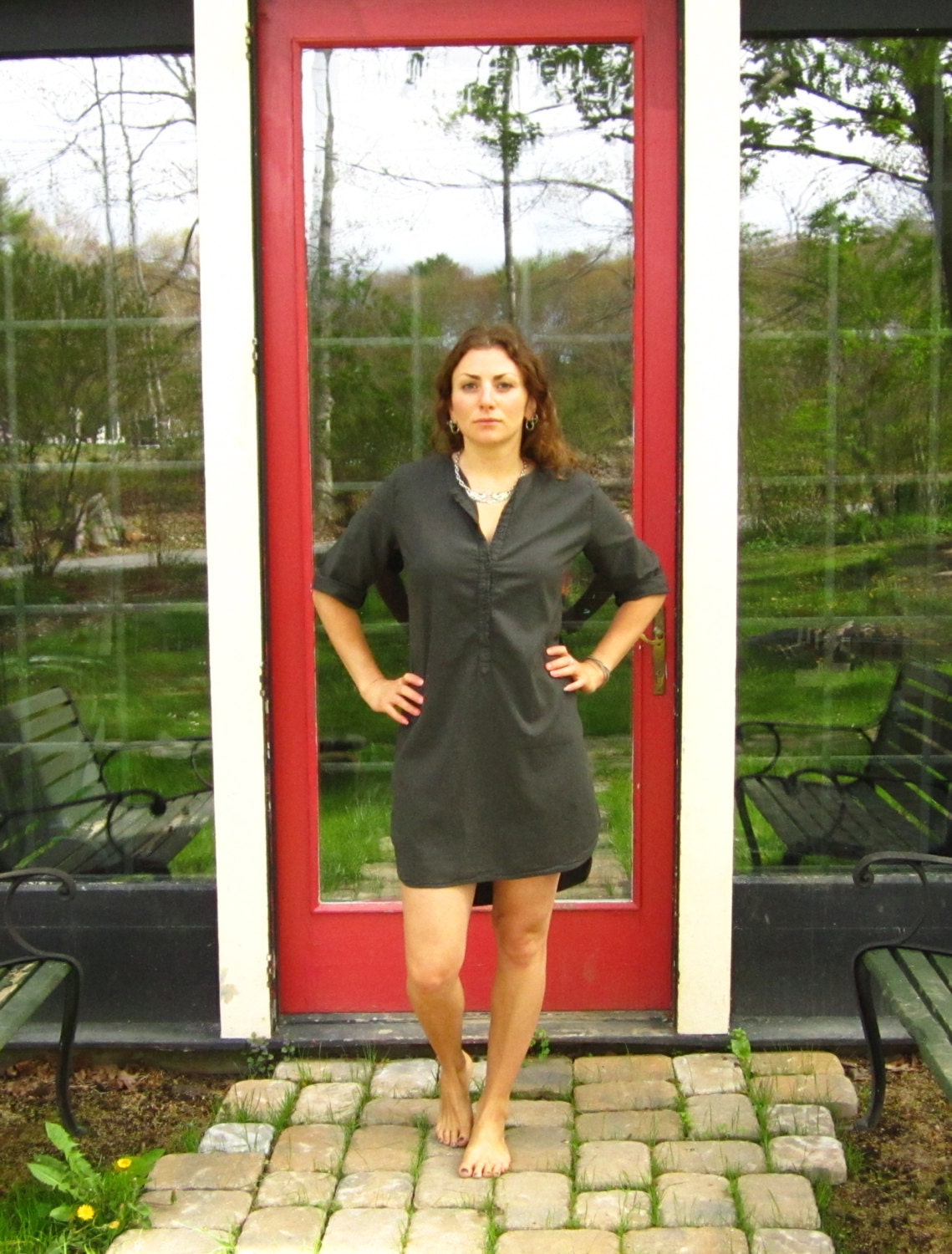 organic cotton black and bronze shirt dress