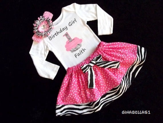 first Birthday outfit baby girl pink 1st onesie personalized dress skirt cupcake diva zebra size 3 6 9 12 18 24 months free flower headband