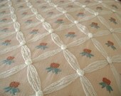 SALE - Vintage Chenille Bedspread - Gorgeous Dusty Rose, Bates Woven Bedspread with Chenille Pops and Roses - 82" x 104"