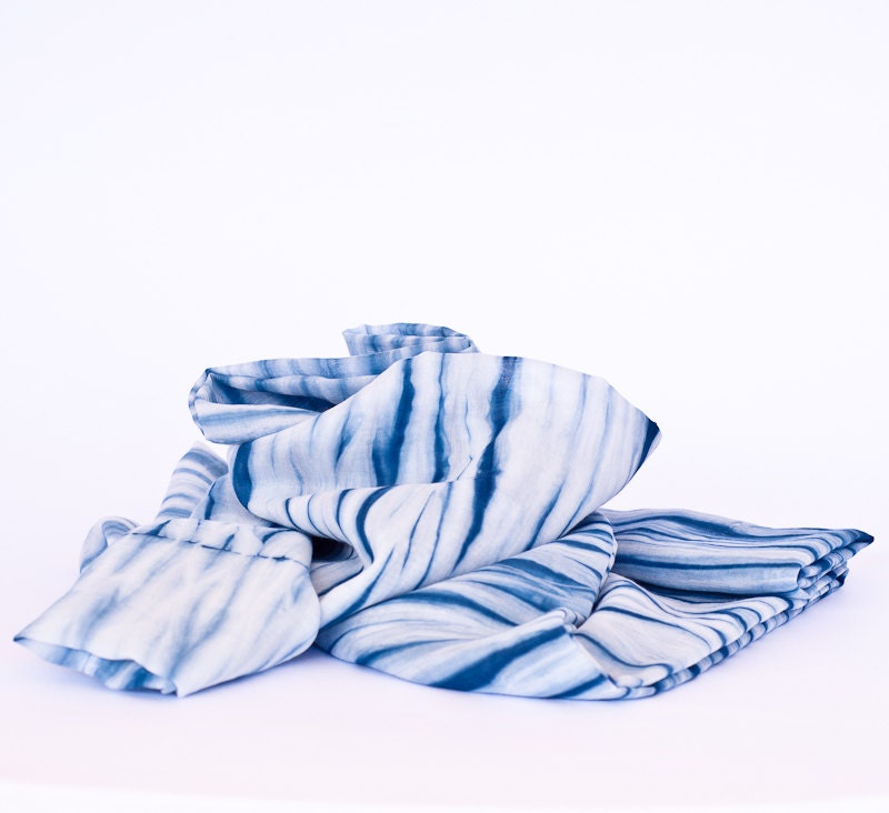 Scarf Cowl Infinity Scarf Shibori Silk Cotton  - Arashi Hand dyed with Indigo