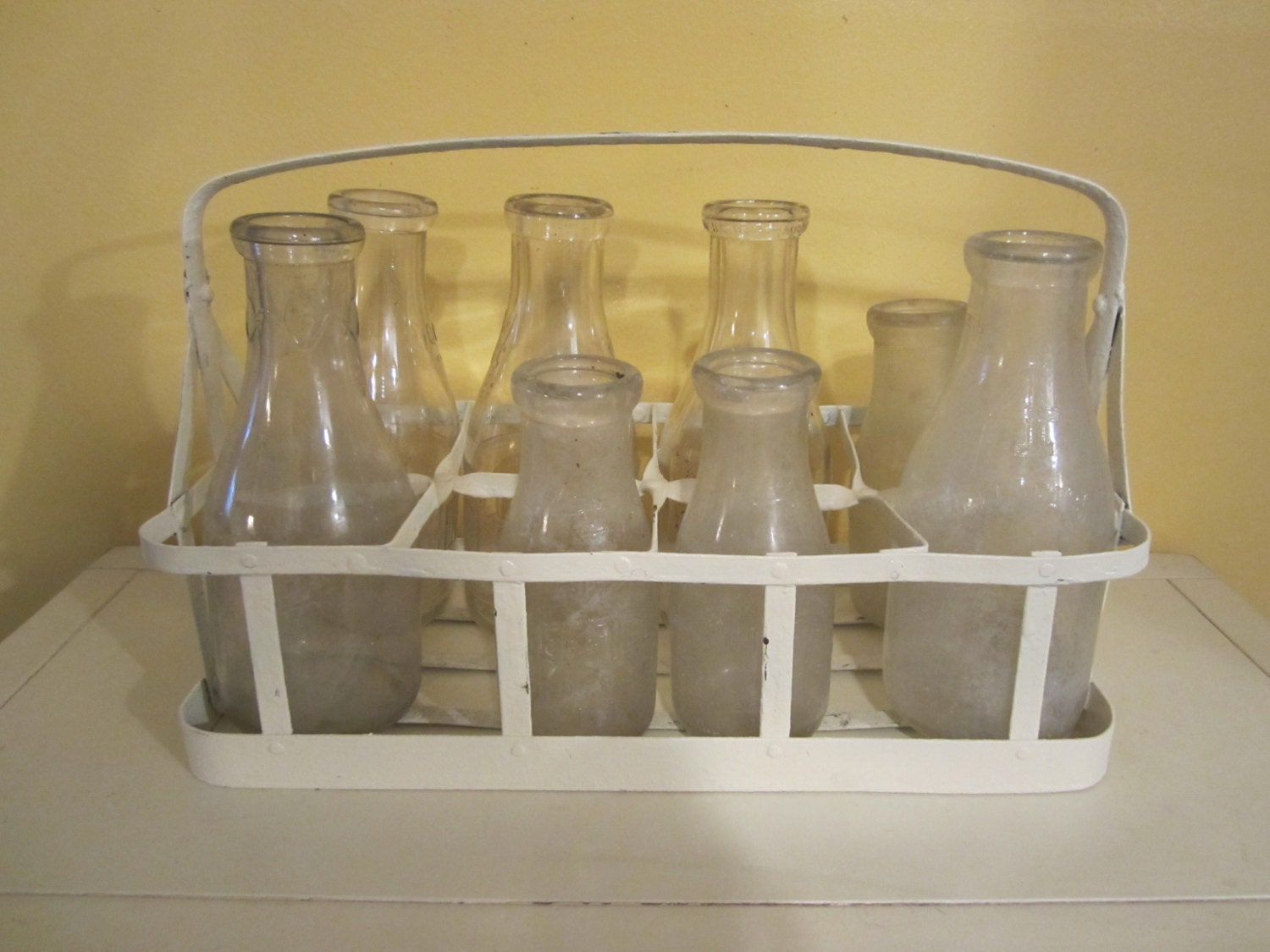 Vintage Milk Crate with Bottles (Set of Eight)