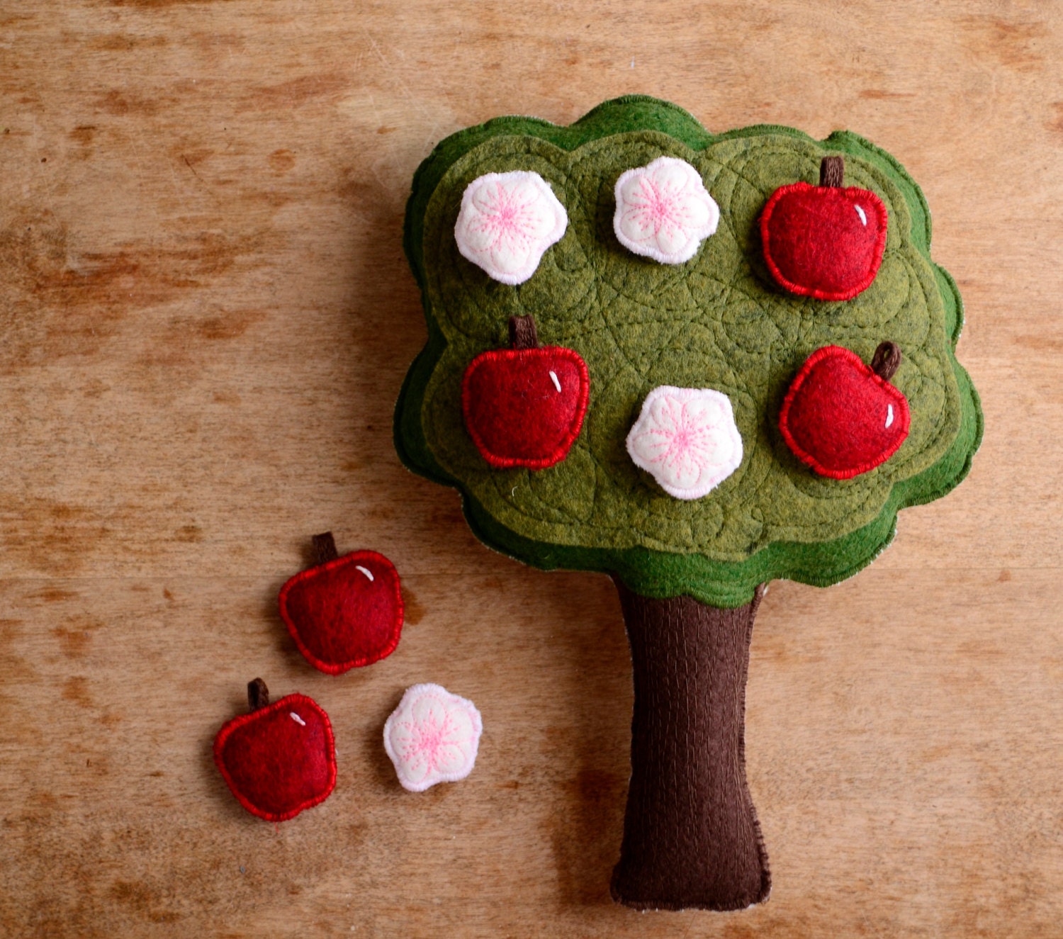 Handmade Montessori Work- Magnetic Wool Felt Counting & Sorting Toy. Apple tree. Made to Order.