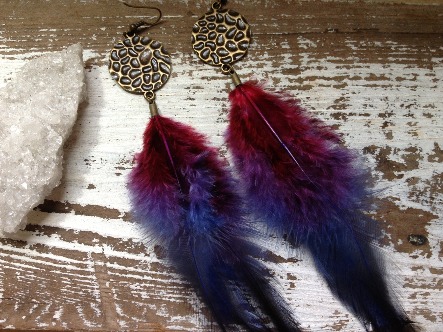 PHOENIX / Ombre Feather Earrings - Long Feather Chandelier Earrings - Bohemian, Native, Gypsy, Tribal, Summer, Festival, Gift