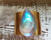 MOONBEAM / Rainbow Aura Titanium Druzy Agate Statement Brass Cuff Bracelet, Raw Drusy Teardrop Crystal Gemstone, Summer, Boho, Chic, OOAKO