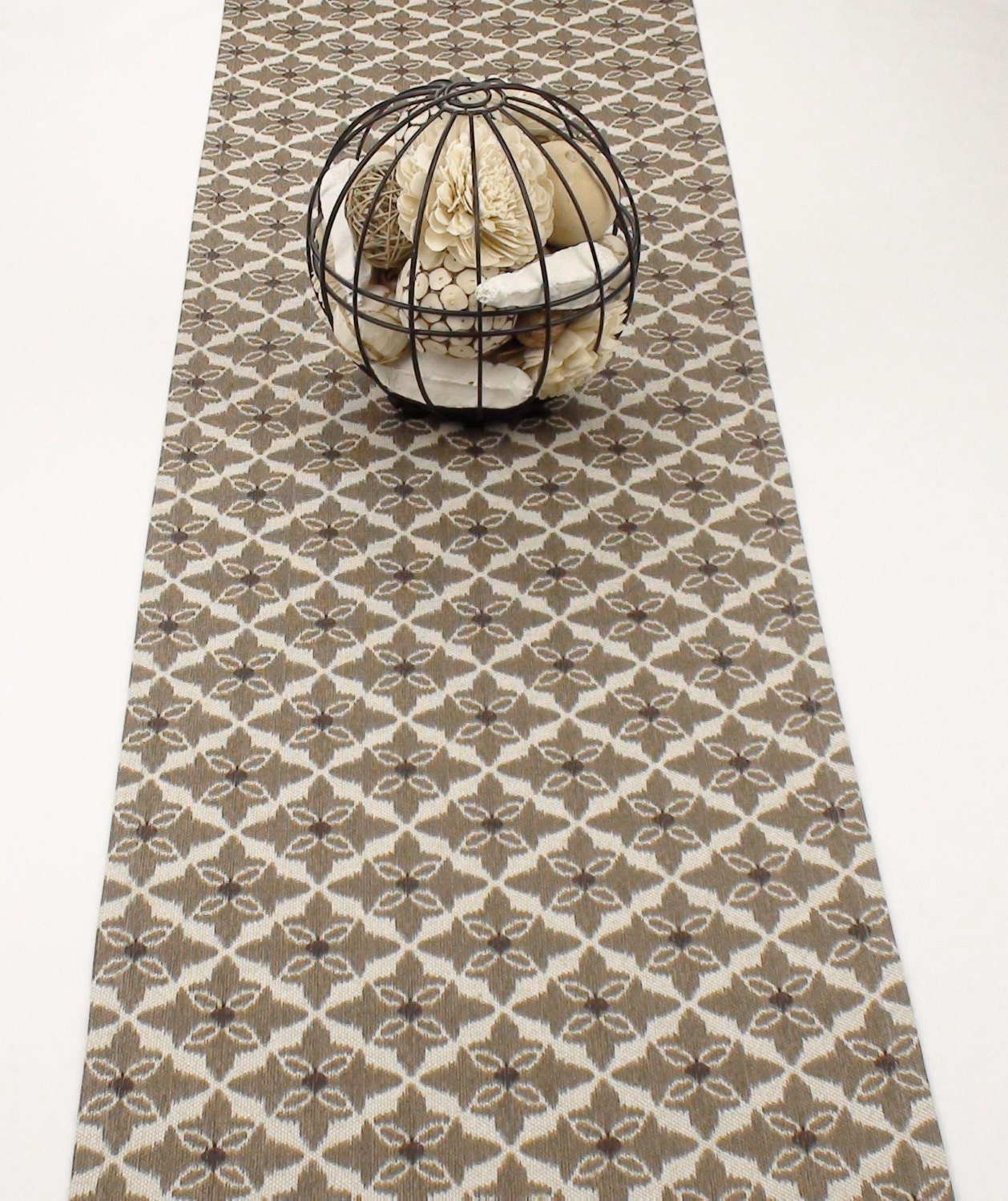 Modern Cottage Table Runner,  Tablecloth - Rustica Mocha - Dark Grey and Brown  Color  96 inch long 96" long